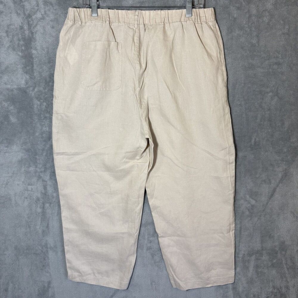 Quince 100% European Linen Wide Leg Sz L Pants Driftwood Cream Elastic Waist